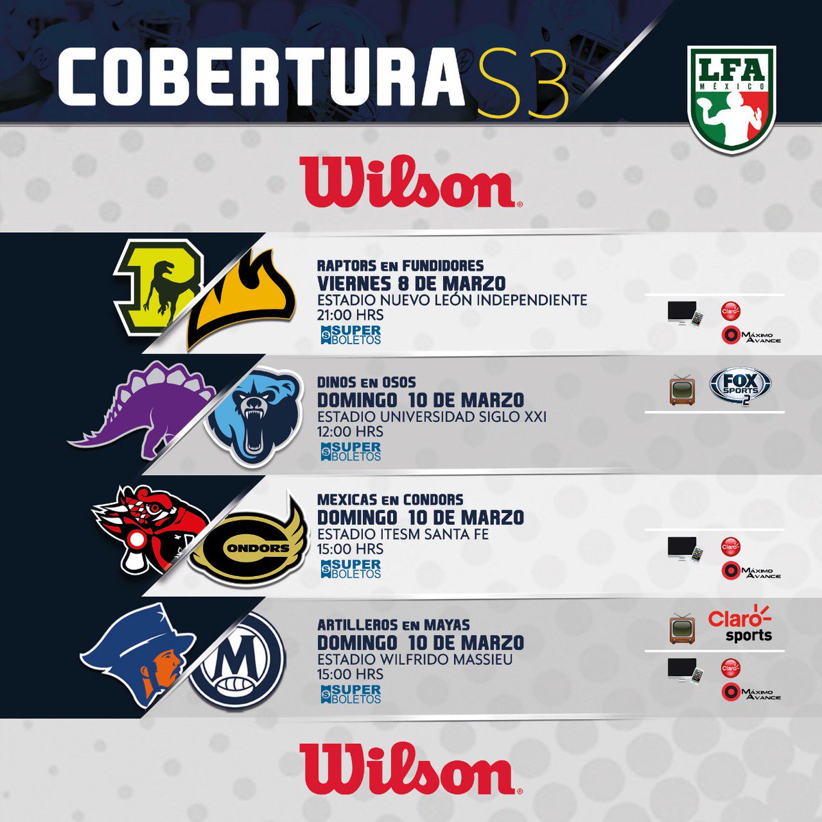LFA_Mex's tweet photo. Así será la transmisión de los juegos de la semana 3. ¿Cuál vas a ver? 🤔 https://t.co/tehh1wfUbz