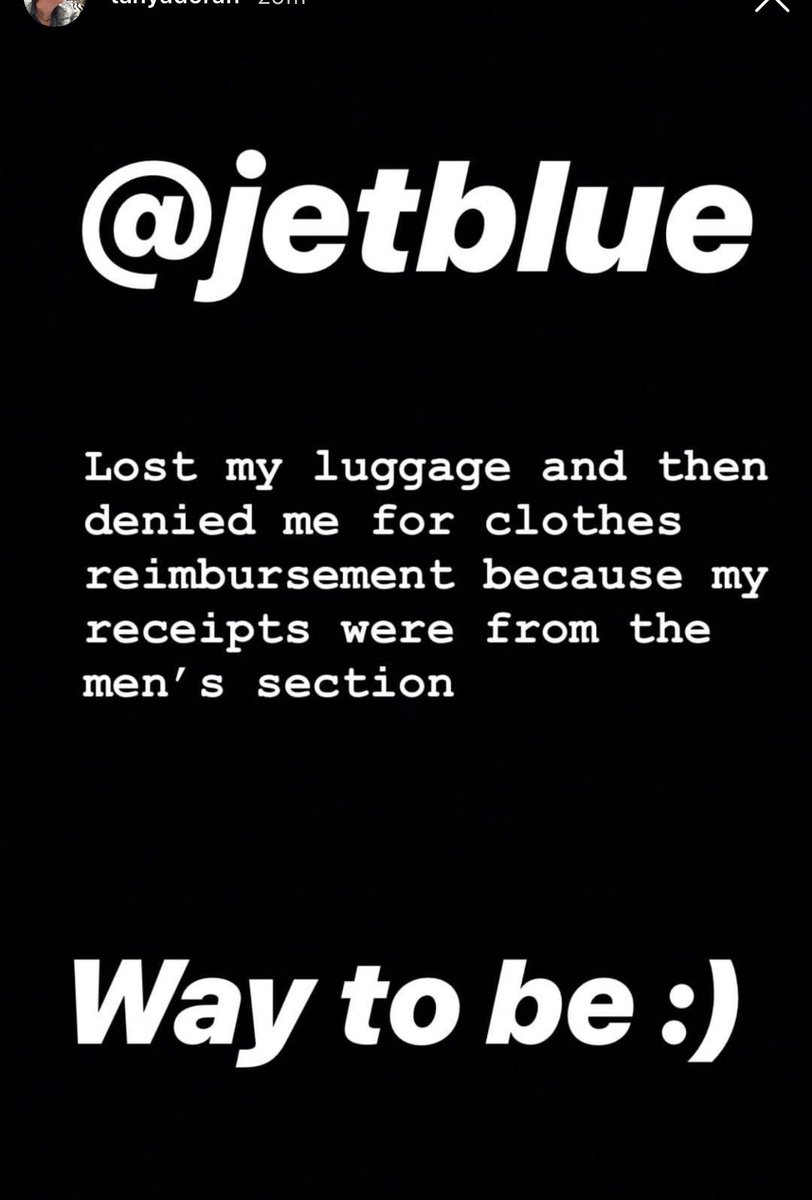 kaylay24's tweet photo. . @JetBlue I’m disappointed to say the least. You told my friend you would reimburse her for the luggage that YOUR company lost. Upon finding out her receipts were from the men’s section, you denied her the reimbursement. Disgusting. Do better. #clothesareclothes https://t.co/qIQBE6uwyv