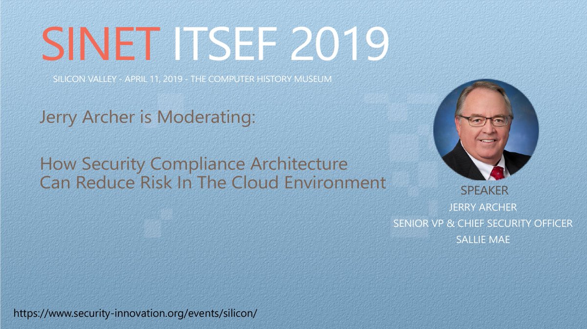 SINETconnection's tweet image. Hear from @JArcher_CISO from Sallie Mae &amp;amp; other panelists discuss - How Security Compliance Architecture Can Reduce Risk In The #CloudEnvironment #SINETITSEF