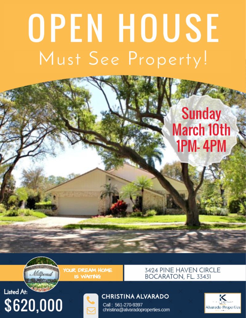 Stop by Sunday!!
#openhouse #newlisting #bocarealestate #lakeview #greatlocation #bocasbestschools #movetobocaraton #bocaliving #pricedtosell #millpond #alvaradoproperties