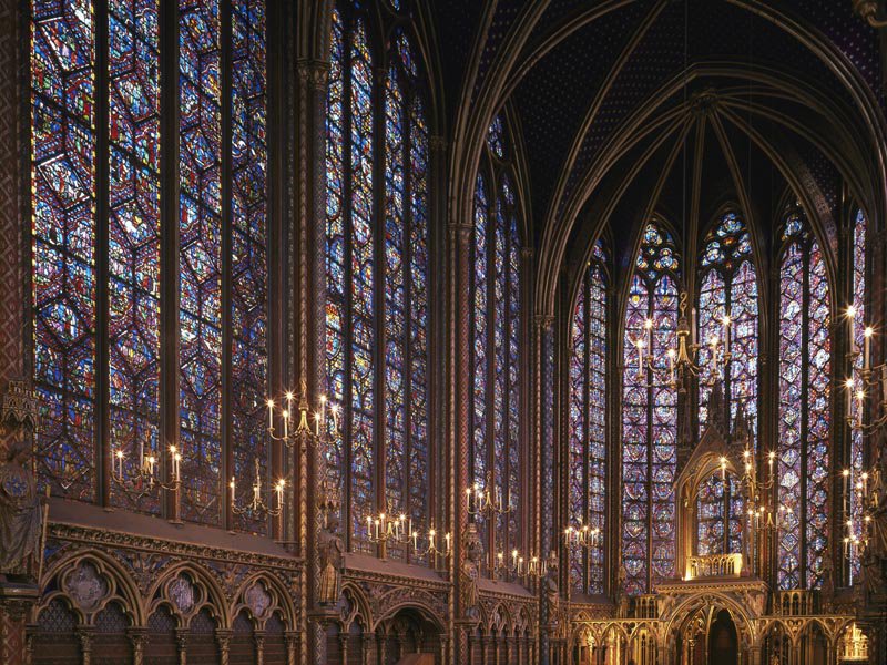 ThorncrownC's tweet photo. E Fay Jones's inspiration, the Saint Chapelle Chapel, in Paris, France compares to Thorncrown's numerous glass panes. Each chapel displays a vivid color range at various times in the day. However, EFJ chose to use unstained glass to harmonize with surrounding forest canopy. https://t.co/L9aZpiOKBq