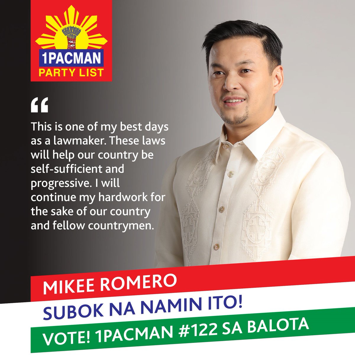 OnePacmanRomero's tweet photo. "DITO NA KAMI SA SUBOK"

PARA SA TAGUMPAY NG BAWAT PILIPINO https://t.co/kJhdIHuONZ