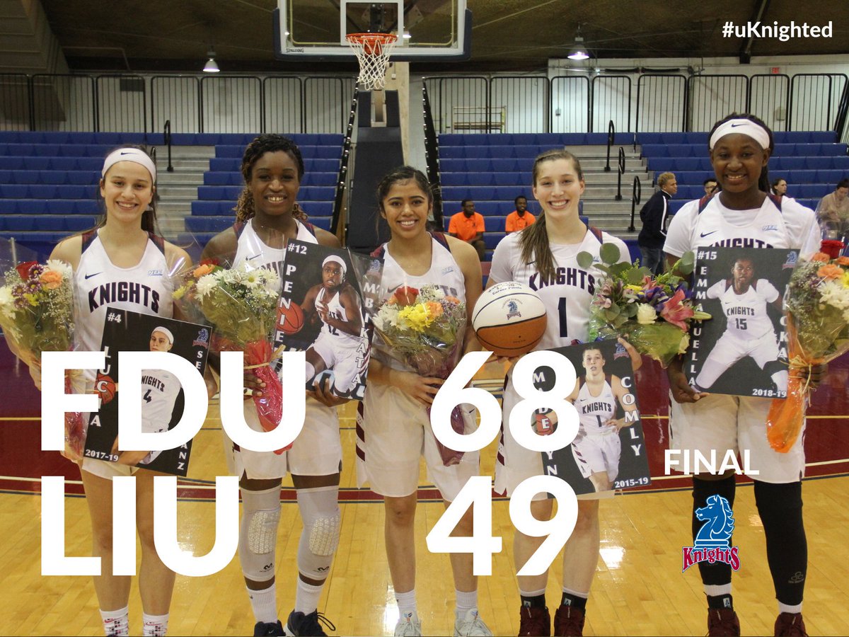 FDUKnightsWBB's tweet photo. Knights Win! Final score 68-49
Two seniors, Serrano-Ranz and Zamora, lead the Knights with 12 points each in the Senior Night victory! #uKnighted #NECWBB #ALLINBALLOUT https://t.co/V2fVg9FyY8