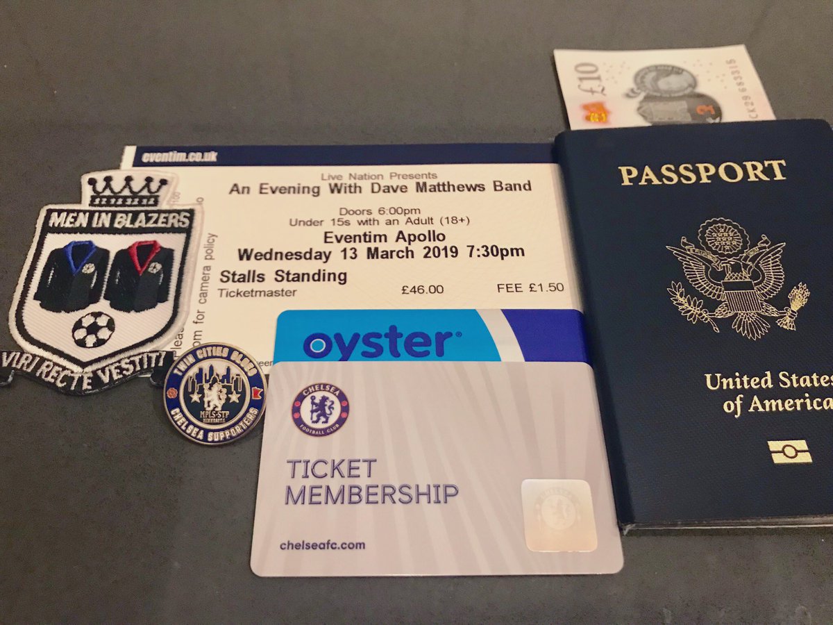 42graystreet's tweet image. Obligatory pre-travel photo. I am the only person in the world traveling to see @ChelseaFC and @davematthewsbnd in London next week. Fact! #PrePatch @MenInBlazers