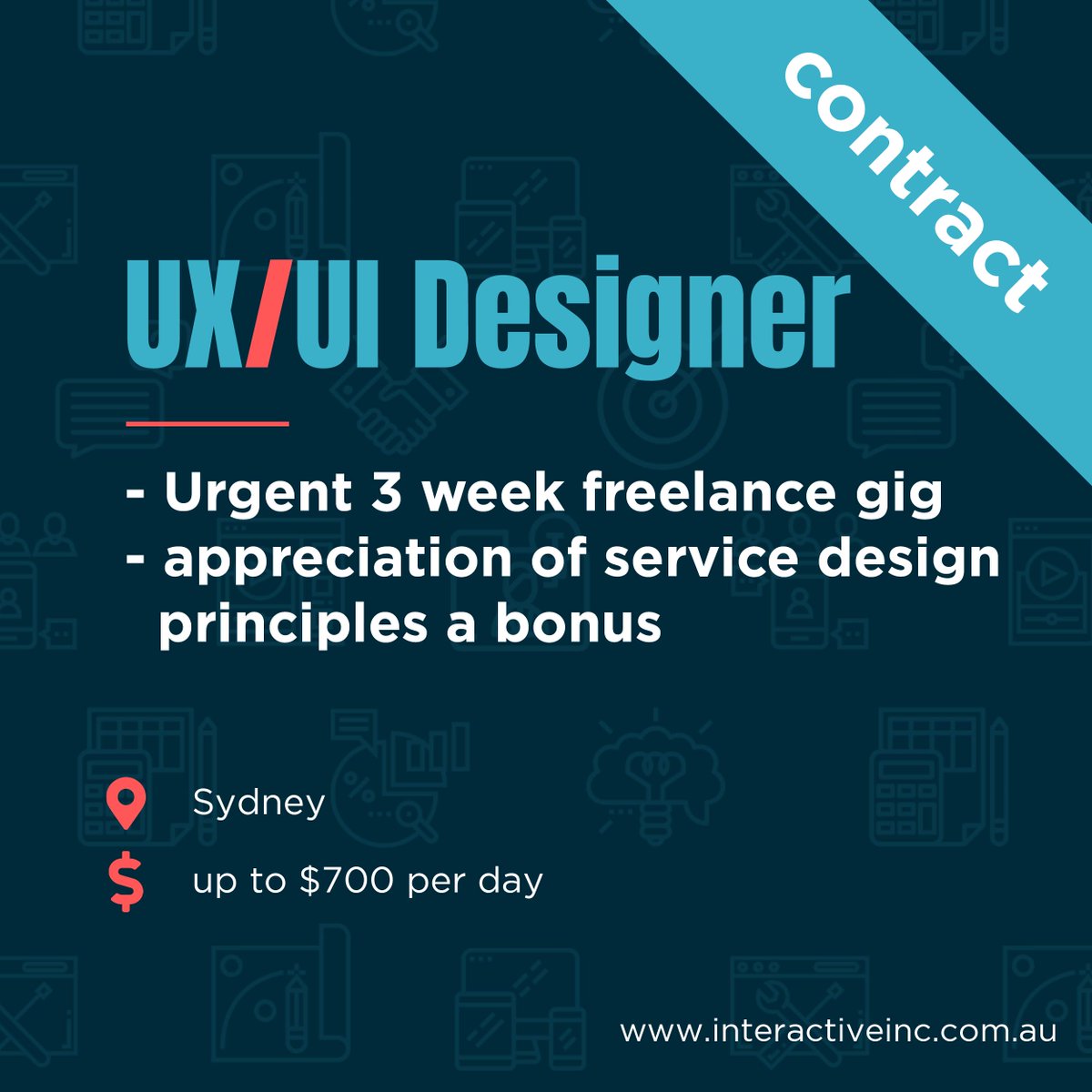 interactiveinc's tweet photo. @markjabbott needs #UX #UI #Designer for 3week freelance #Jobs in #Sydney. Up to $700 per day. Best to call him 02 9114 8160 https://t.co/VALYXYK1uT