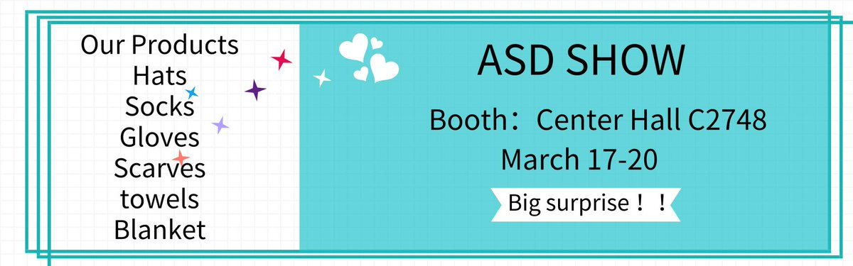 #ASD #ASDSHOW #ASDLASVEGAS #hat #socks #scarf #blanket #towel #gloves Welcome to our booth.