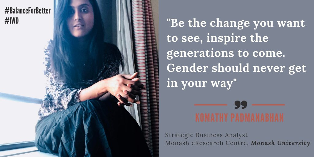 Celebrating all the strong women who make up our amazing Monash Technology Research Platforms - which accounts for 50% of our total staff! Meet Komathy. #IWD2019 #WomensDay #IWD #BalanceforBetter <a href="/MonashUni/">Monash University</a> <a href="/MonasheResearch/">Monash eResearch</a> <a href="/komzpaddy/">Komathy Padmanabhan</a>