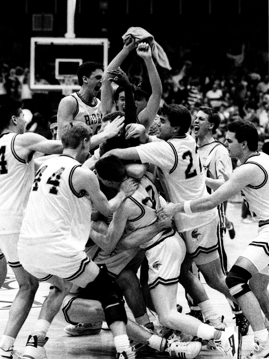 byuialumni's tweet photo. Throwback to the 1990 Ricks College Mens Basketball team smothering Rod Dixon after he scores on an alley-oop at the buzzer to give Ricks College the win over CSI.
#ThrowbackThursday #RicksCollege #MarchMadness https://t.co/hHLOkYgHub