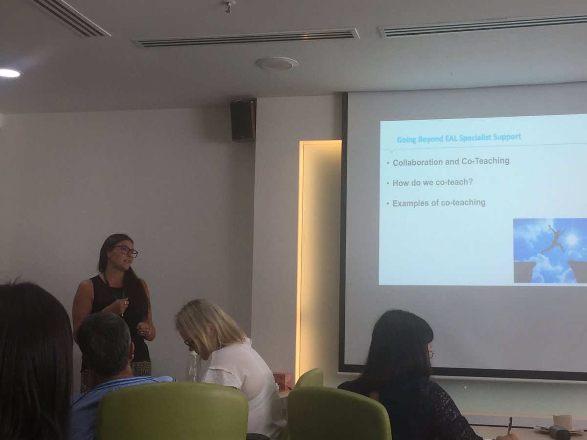 A great focus on co-teaching at #GISEALJAWS today. This time a presentation about Whole School Language Development by Michelle Thom &amp; Shaheena Pall. #GISlearning #EAL #FOBISIA #CoTeaching