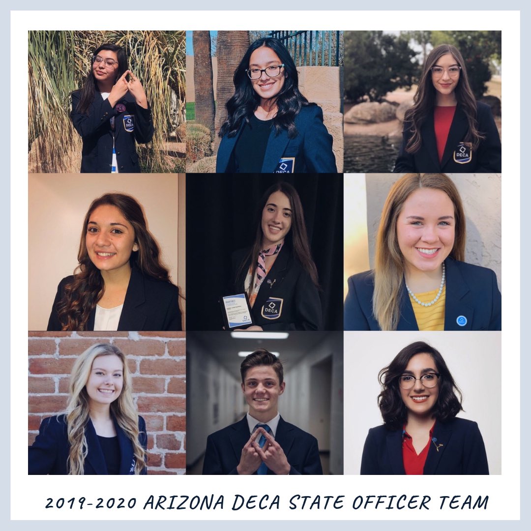 azdeca's tweet photo. Introducing your new 2019-2020 Arizona DECA State Officer Team! Congratulations! #ReadyForIt https://t.co/GgZTSQgv4K