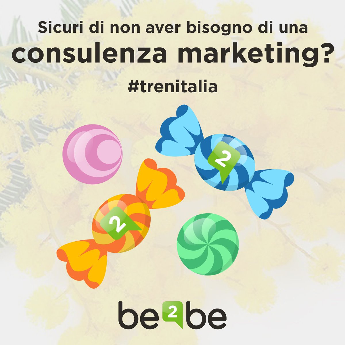 Be2BeSrl's tweet photo. #Trenitalia regala una caramella al limone in occasione della festa della donna. Noi di #be2be regaliamo una nuova strategia marketing a Trenitalia 😜😂
Auguri a tutte le donne! 💐
#caramellaallimone #festadelladonna #marketing https://t.co/Uz1vRWFMQV