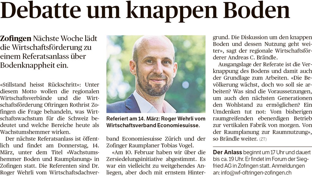 IGZzofingen's tweet photo. STILLSTAND HEISST RÜCKSCHRITT! Bericht im @zt_info zu unserem #Referatsanlass über #Bodenknappheit am 14.03.2019!
Melden Sie sich gerne via info@wf-oftringen-zofingen.ch an.
Uhrzeit: 17 Uhr bis ca. 19 Uhr
Ort: #Forum der #SiegfriedAG in #Zofingen

Bericht https://t.co/0IVlDN0CxP https://t.co/UnV2YvwKer