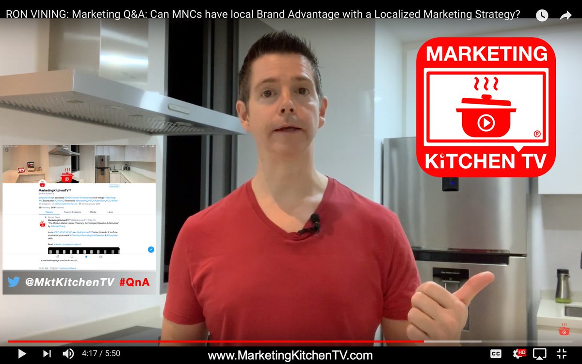 MktKitchenTV's tweet photo. Can a #Globalized #MNC have a local #Brand Advantage if they employ a #Localized Marketing Strategy?
Welcome back Marketing Chefs!
Watch All-things #Marketing 👨‍🍳 📺 Host, @RONALDVINING take on the third @MktKitchenTV question to continue our #QnA series: https://t.co/8eUAkvIVZ6 https://t.co/9Lx58mOyFT
