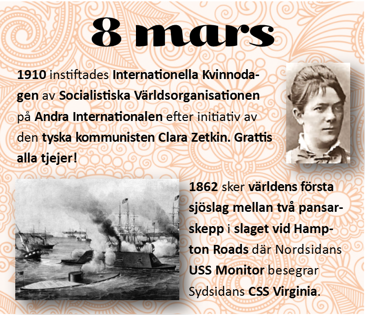 heartsteered's tweet photo. Idag firas och minns: #svpol #HamptonRoads #8mar #Wiederau #8mars #Internationella #Clara #Kvinnodagen #Zetkin #USSMonitor #internationellakvinnodagen #CSSVirginia #ClaraZetkin #Sachsen #Virginia #Tyskland #USA #jämställdhet #feminism #GrattisAllaTjejer #CivilWar #historia https://t.co/mu1AemjcOu