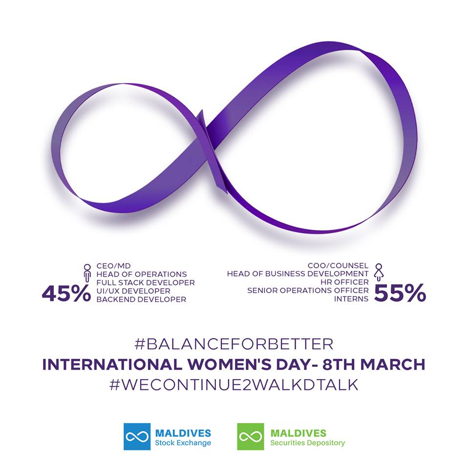 StockExchangeMV's tweet photo. And we continue to #WalkDTalk
We shall celebrate women, today & every other day in all aspects of our economic and social life! #IWD2019 #BalanceforBetter https://t.co/QRJXqbNRab