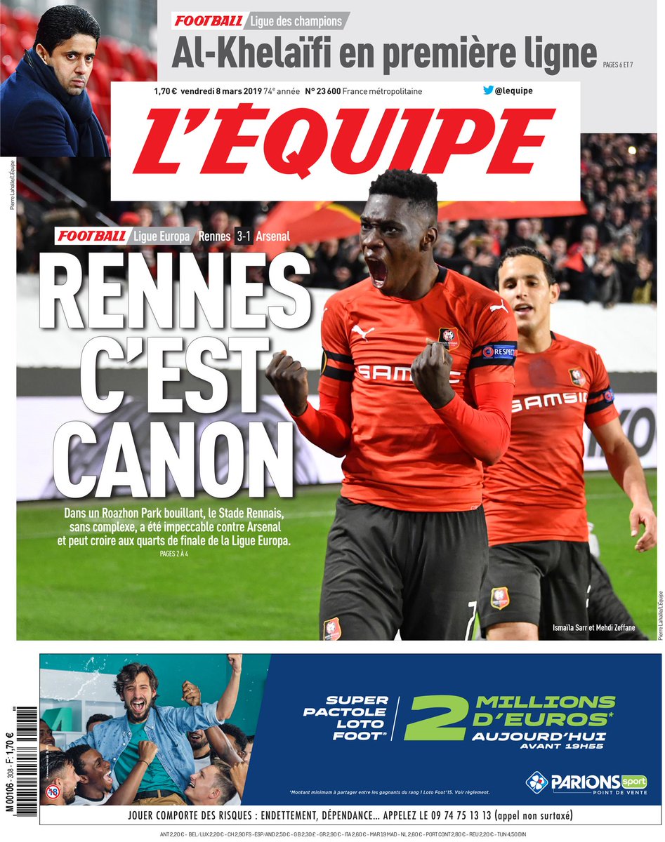 lequipe's tweet photo. La une du journal L'Équipe du vendredi 8 mars 2019.

Télécharger l'édition 👉 https://t.co/5f5AZ8qaUr https://t.co/UCQxpzxg7h