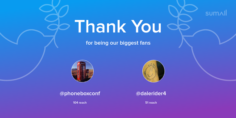 BPhonebox's tweet image. Our biggest fans this week: @phoneboxconf, @dalerider4. Thank you! via sumall.com/thankyou?utm_s…