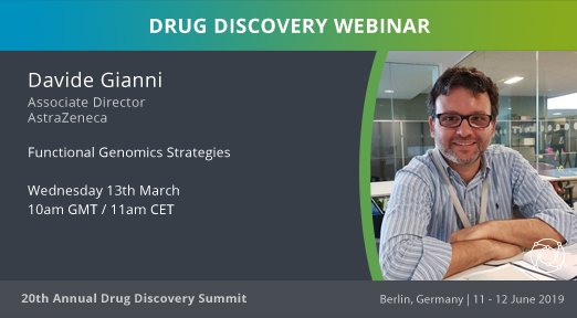 OGConferences's tweet image. Join our Live Webinar ‘Functional #Genomics Strategies’ with Davide Gianni, Associate Director at @AstraZeneca bit.ly/2RVfIvh watch it for free! #DrugDiscovery #TargetDiscovery #RNDSeries19