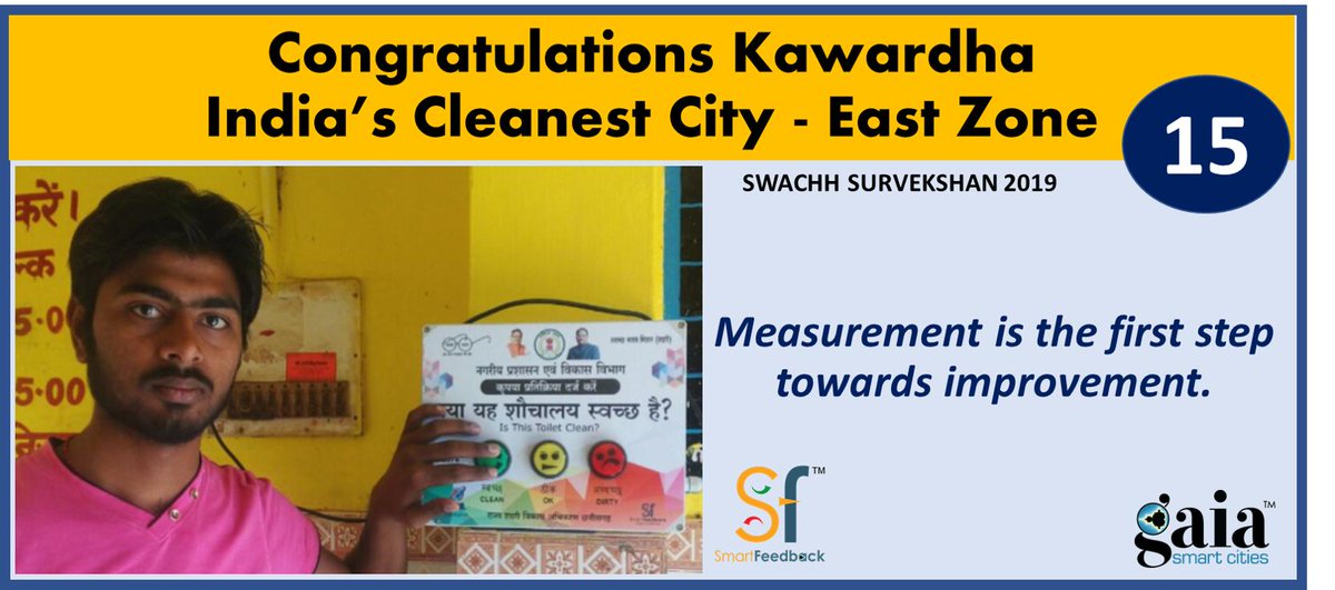 Kawardha, #Kawardha is India's 15th Cleanest City in East zone #SwachhSurvekshan2019.
Congratulations Kawardha !!
Proud to have contributed in this challenge of #SwachhBharatMission through #SmartFeedback.
<a href="/SwachhBharatGov/">Swachh Bharat Urban</a> <a href="/MoHUA_India/">Ministry of Housing and Urban Affairs</a> <a href="/QualityCouncil/">QCI #qualitymatters</a> <a href="/PMOIndia/">PMO India</a> <a href="/UrbanCGOfficial/">SUDA Chhattisgarh</a>