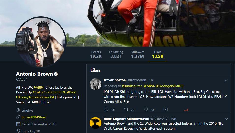 BigSteve716's tweet photo. Comment your Thoughts on Antonio Brown recent likes About Buffalo Bills and Josh Allen #bills #BillsMafia https://t.co/jK8xjg0wf9