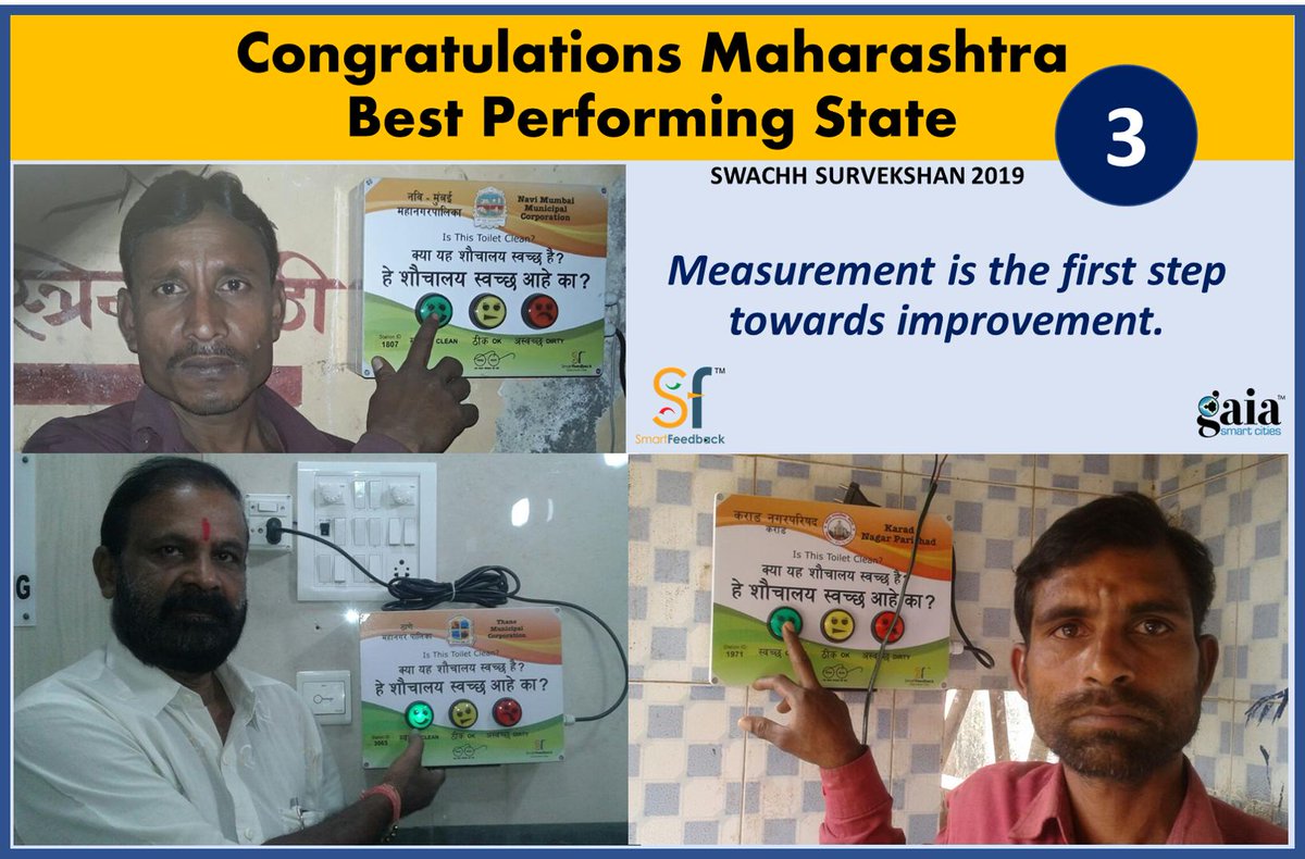 Maharashtra, <a href="/SwachhMaha/">Swachh Maharashtra</a> is India's 3rd Best Performing State in #SwachhSurvekshan2019.
Congratulations Maharashtra !!
Proud to have contributed in this challenge of #SwachhBharatMission through #SmartFeedback.
<a href="/SwachhBharatGov/">Swachh Bharat Urban</a> <a href="/MoHUA_India/">Ministry of Housing and Urban Affairs</a> <a href="/QualityCouncil/">QCI #qualitymatters</a> <a href="/PMOIndia/">PMO India</a>