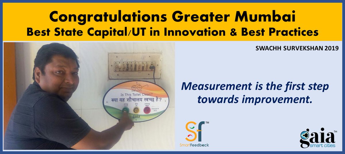 Greater Mumbai, #GreaterMumbai is India's Best State Capital in Innovation &amp; Best Practices in #SwachhSurvekshan2019.
Congratulations Greater Mumbai !!
Proud to have contributed in this challenge of #SwachhBharatMission through #SmartFeedback.
<a href="/SwachhBharatGov/">Swachh Bharat Urban</a> <a href="/MoHUA_India/">Ministry of Housing and Urban Affairs</a>
