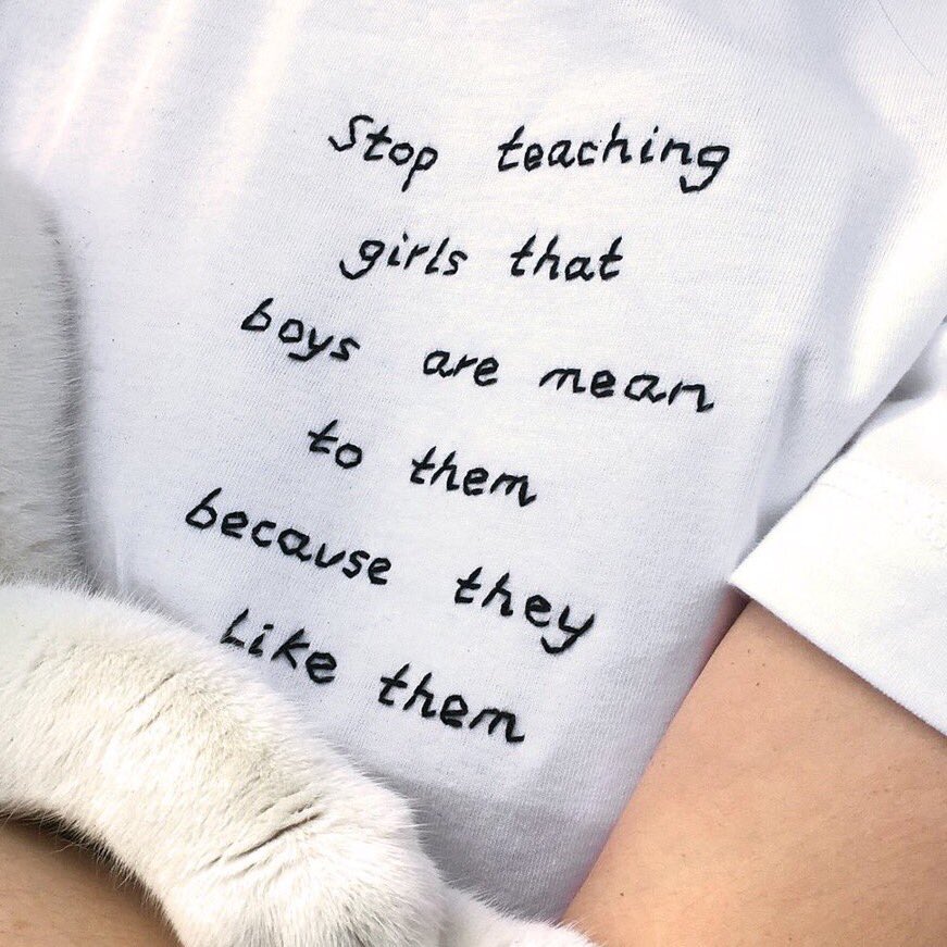 womensart1's tweet photo. 'Stop teaching girls that.....' embroidery by Sophie King, contemporary embroidery artist #womensart #IWD2019 https://t.co/nFDDSDxxT1