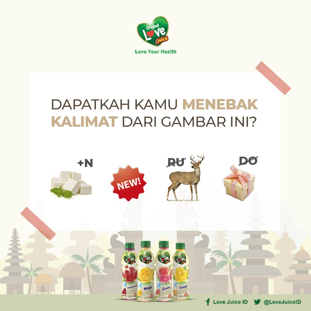 Selamat beraktivitas kembali, Lovely People! Setelah menjalankan damainya Catur Brata Penyepian, sambil berkegiatan yuk ikut kuis #AsliSerunya tebak gambar bersama Original Love Juice dan menangkan voucher Gopay! Syarat dan ketentuan intip di FB <a href="/LoveJuiceID/">Original Love Juice</a>