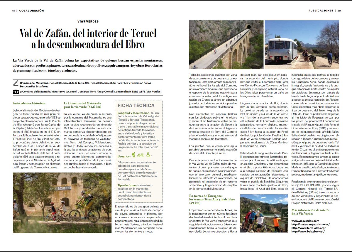 Reportatge de la Via Verda de la Val de Zafan a la revista de la Federación Española de Municipios y Provincias (FEMP). #terraalta #3territoris #paradisrural