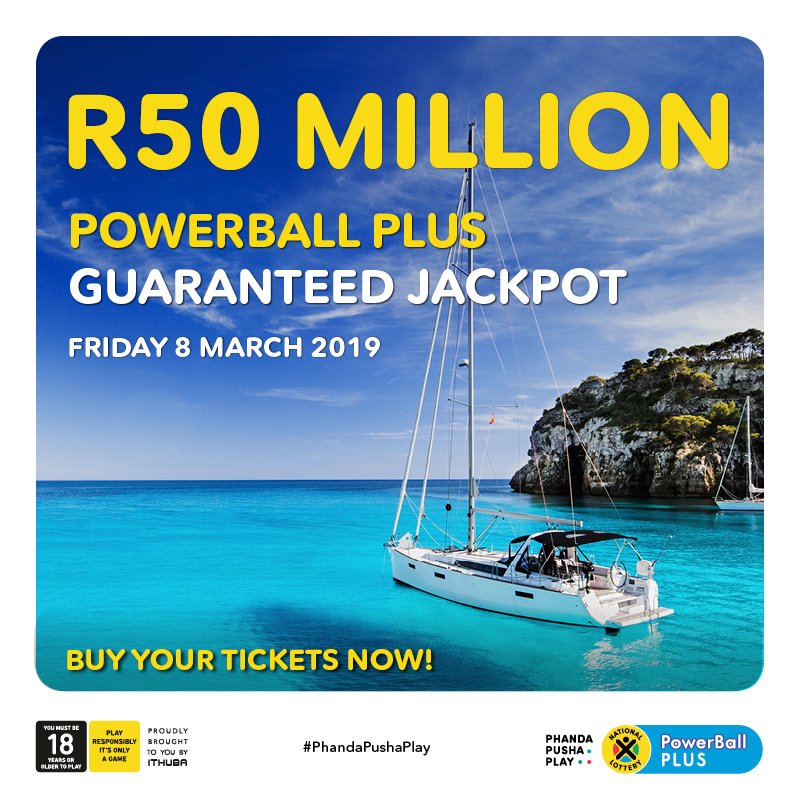 Last month someone won R232 million in the #PowerBall #Jackpot. Today YOU have a chance to win R50 million 💰 in the guaranteed PowerBall PLUS draw. Buy your tickets from the website now at bit.ly/2Wf3X6s your nearest Lottery retailer, or the National Lottery Mobile App