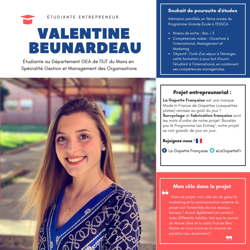 Nouveau portrait d’une étudiante-entrepreneure du département #GEA ⁦@IUTLeMans⁩ : ⁦@ValentineBnrd⁩ lancée dans l’#entrepreneuriat avec ⁦@LaGapetteFr⁩ avec le programme ⁦@LesEntrepEnPDL⁩ 4/6 #SemaineEF #8mars #InternationalWomensDay