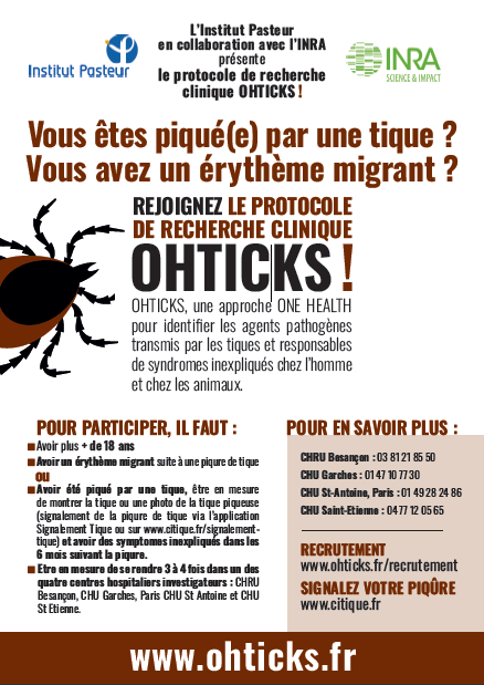 ci_ticks's tweet photo. Piqué par une tique ?
Rejoignez le protocole de recherche clinique OHTICKS! https://t.co/CBJsBIrMvL 
RT @MurielVayssier @francelyme @LymeAnd  @ChroniLyme  @RSgdf  @UFP74  @FCPE78 @ONF_Officiel  @INRA_IDF  @Inra_ARA  @INRA_Dijon_BFC  @inra_sa  @Inra_Nancy @Chrono_env @UMR_EPIA https://t.co/ZwjMZsLyNQ