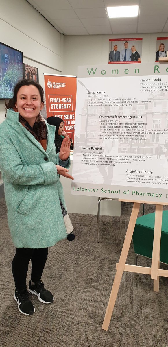 BenitaPercival's tweet photo. Super proud that @Katy_Woodason and I were nominated as female role models in BSc and PhD at DMU
@dmuleicester @dmuhls @DMUDRCOL @DMUHLSPHD
 #InternationalWomensDay #WomenInSTEM #WomenInScience #WilsonLab #GrootveldGroup https://t.co/qbBKrUI3Ig
