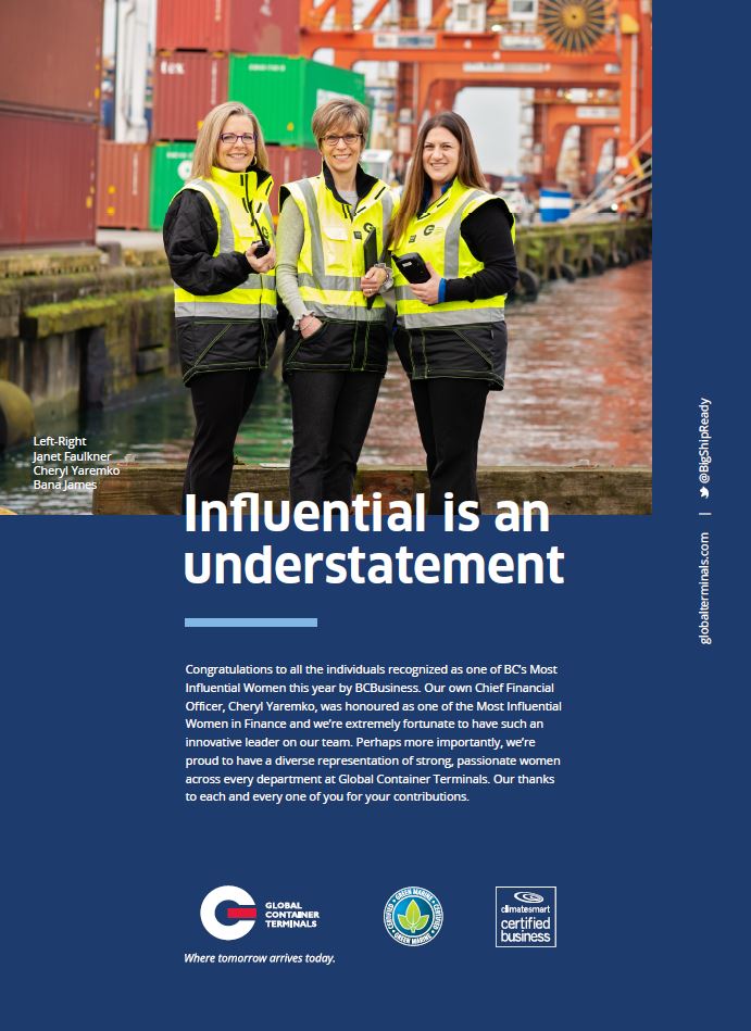 GlobalTerminals's tweet photo. @bcbusiness released their much-anticipated list of BC’s Most Influential Women this week and our very own Chief Financial Officer, Cheryl Yaremko, was honoured as one of the Most Influential Women in Finance. Read more: https://t.co/HAVzWt5Zuu  #IWD2019 #Leadership https://t.co/YMejTEY2Fe