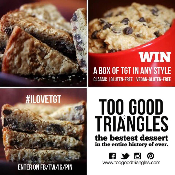 ThePastryPimp's tweet photo. ITβS TGT FREEBIE FRIDAY! π RT & REPLY w #iloveTGT + a comment by midnight to #win #TGT! Enter on FB/IG/PIN, too! Get a BONUS entry here: https://t.co/OFJZesZFLX πͺ Full deets on FB! #TooGoodTriangles https://t.co/hPh4qnVOof