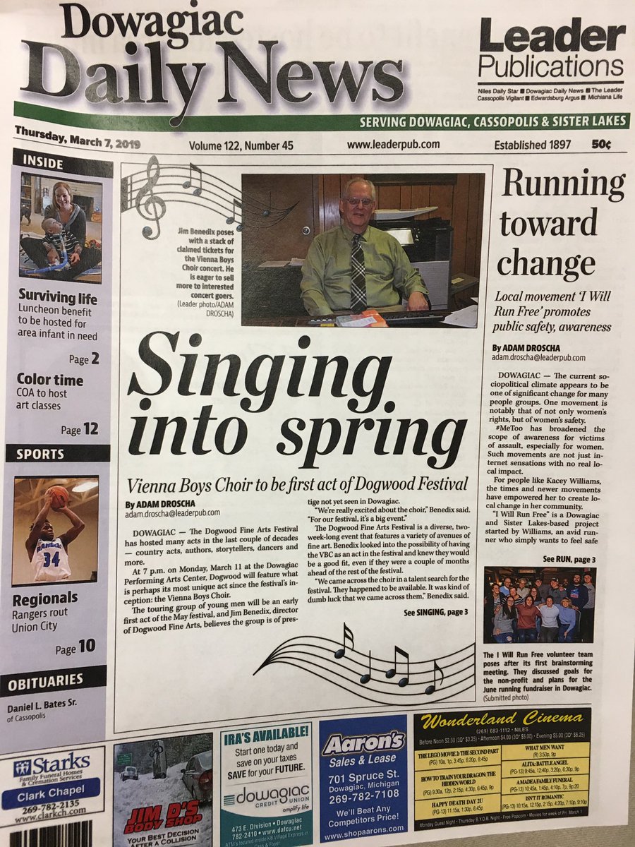 IWillRunFree's tweet image. Thank you @dowagiacnews for featuring I Will Run Free on the front page and helping us spread our movement! #IWRF