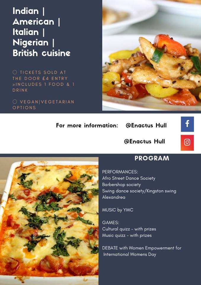 'A Touch of Culture' TONIGHT: celebrating our University's wide diverse culture through food, performances and games! 

All proceeds will be donated to our non-profit social entrepreneur project for Syrian refugees in Hull. 

<a href="/HullBarberSoc/">BarberSoc</a> <a href="/ASDS_hull/">Afro-Street Dance Society Hull</a> <a href="/UofHSwingDance/">Hull Uni Swing Dance</a> <a href="/WeHulluni/">women empowered</a>