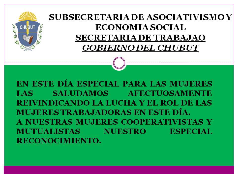 AsociativismoCh's tweet photo. La #Subse de @AsociativismoCh En este día especial para las mujeres las saludamos afectuosamente reivindicando la lucha y el rol de las mujeres trabajadoras en este día . A nuestras mujeres cooperativistas y mutualistas nuestro especial reconocimiento #Chubut https://t.co/MeK9ZsgAgs