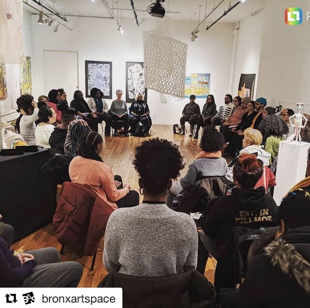 deborahyasinsky's tweet photo. Exciting to see the @bronxartspace programming activating the space of the Exhibition, LISTEN: Artists Respond to Politics @bronxartspace with #feministart #nyccurator 
Last night BAS hosted #onebookonebronx featuring the novel Freshwater by Akwaeke https://t.co/0R3Cw4B7MJ https://t.co/QPkgRtKYev