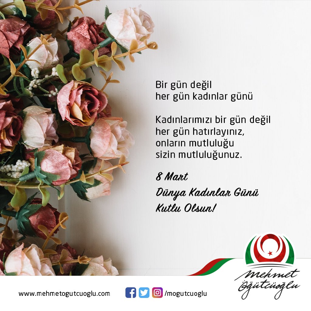 Bir gün değil her gün kadınlar günü.

Kadınlarımızı bir gün değil her gün hatırlayınız,
onların mutluluğu sizin mutluluğunuz.

8 Mart Dünya Kadınlar Günü Kutlu Olsun!