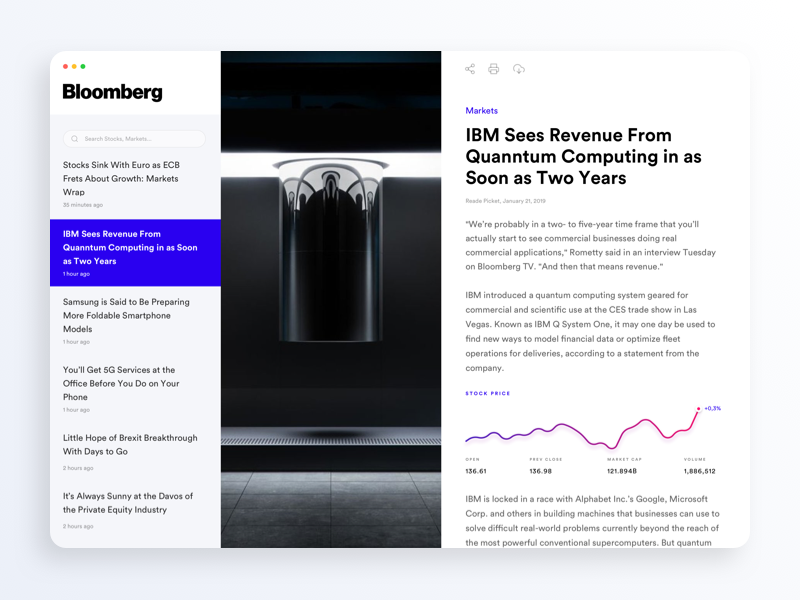 delta_io's tweet photo. UI exploration for Bloomberg News Desktop App #uidesign #dribbble #Bloomberg #news #app #fintech #blog #article #post #designagency #digital #design #stocks #charts #desktop #design https://t.co/Gbs97c6PyX