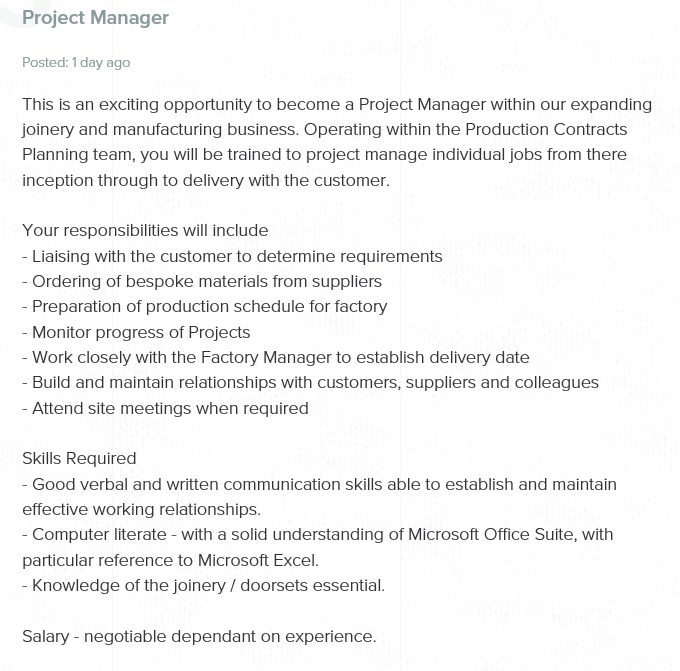 We have a Contracts/Project Manager position available in both North West office and Head office. Apply within: cwfields.co.uk/about/careers