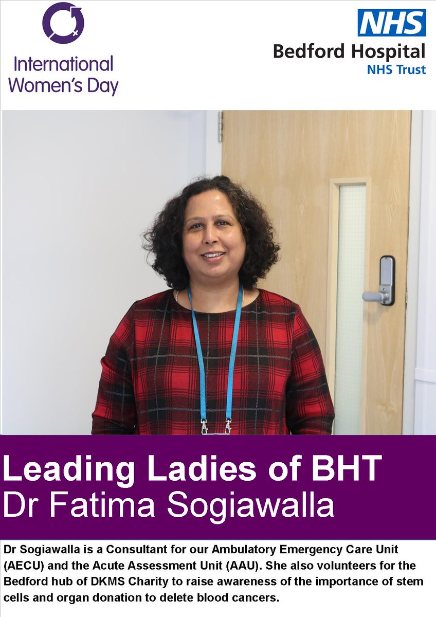 Bedford Hospital (Bedfordshire Hospitals NHS FT) (@bedfordhospital) on Twitter photo Lucky number 13 of our #LeadingLadiesofBHT is Dr Fatima Sogiawalla, Consultant in our AECU and AAU #InternationalWomensDay #IWD2019 Lucky number 13 of our #LeadingLadiesofBHT is Dr Fatima Sogiawalla, Consultant in our AECU and AAU #InternationalWomensDay #IWD2019