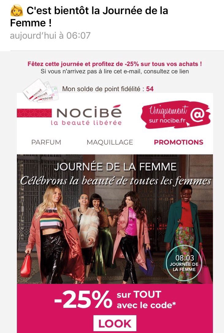 #8mars : La journée des droits des femmes est une nouvelle fois l’occasion pour les marques de nous bombarder de messages publicitaires &amp; promos HS.
Voici un fil des Pépites que vous m’avez envoyées (attention risque de facepalm). 
On commence avec @LeclercBonPlan <a href="/Nocibe/">NOCIBE France</a> et Dodo