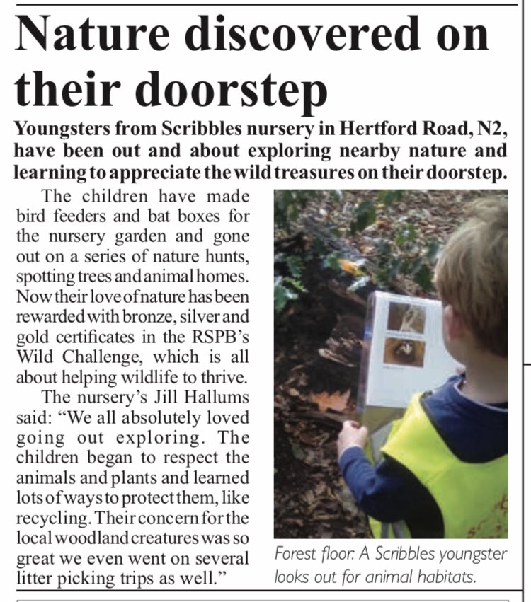 Read about our RSPB Wild Challenge in this months Archer newspaper #RSPBWildChallenge #eastfinchley #scribblesnursery #Nature