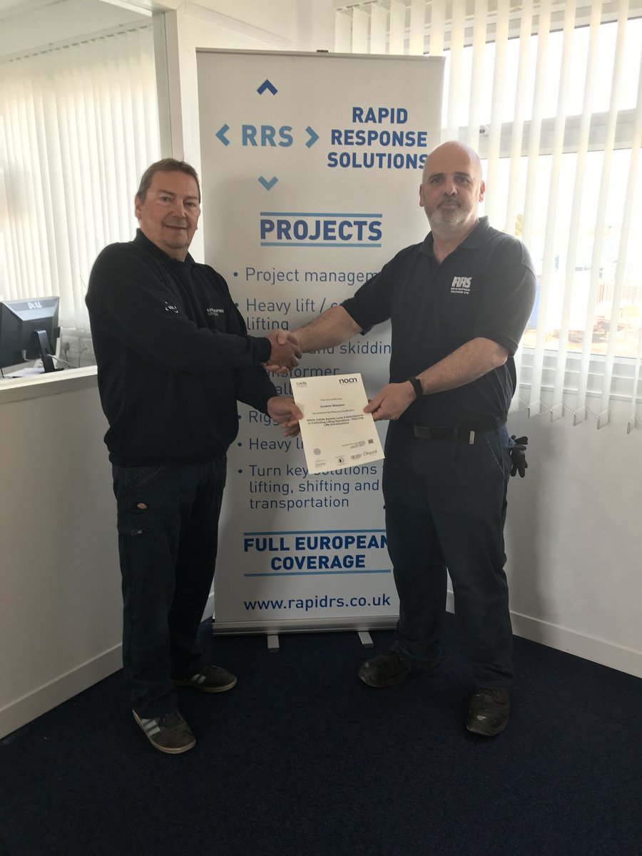 Rapid_RS's tweet photo. @NOCN1 Congratulations to Jon on achieving his NOCN_Cskills Awards Level 5 NVQ Diploma in Controlling Lifting Operations, well done from the team at @Rapid_RS https://t.co/2ri1g25yT4