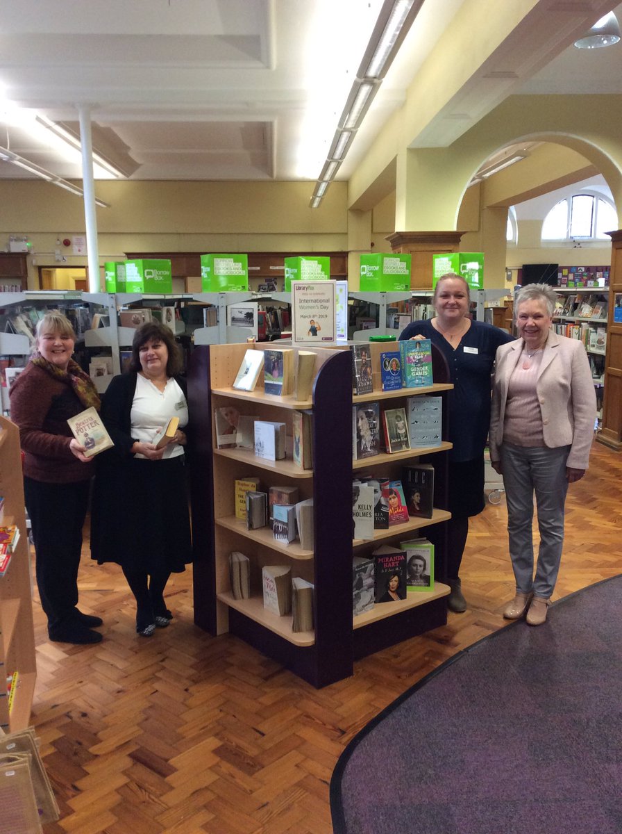 Library_Plus's tweet image. Staff and one of our volunteers at #ketteringlibrary celebrating #InternationalWomensDay next to our display of #books written by women.