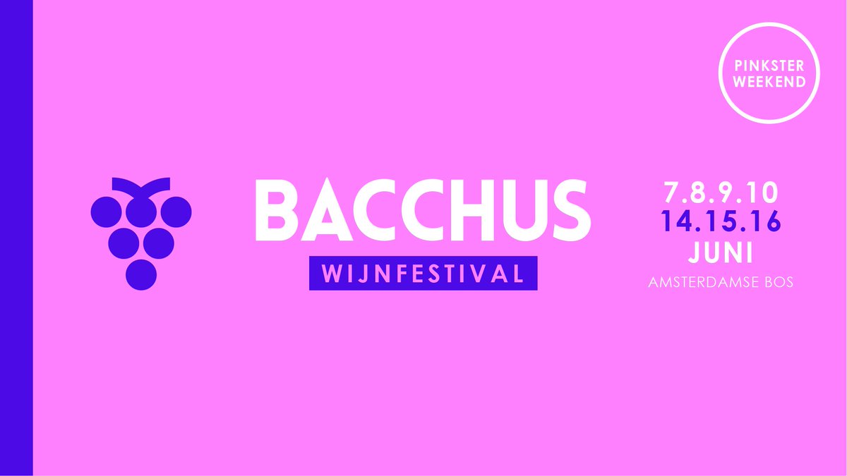 De zesde editie van Bacchus Wijnfestival in het Amsterdamse Bos op
7-8-9-10(Pinksteren) &amp;14-15-16 juni 
Kaartverkoop start maandag 11 maart om 09.00 uur.