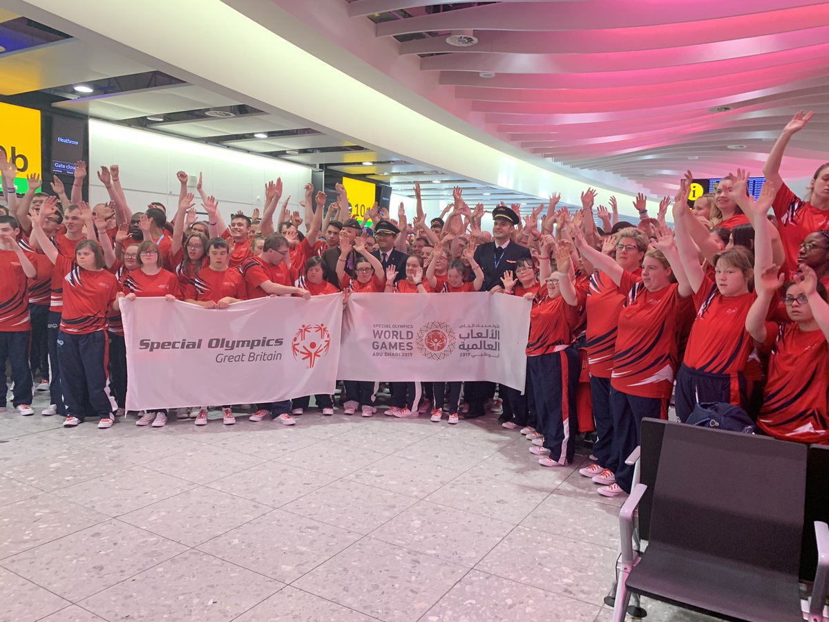 SOGreatBritain's tweet photo. So all #TeamSOGB are now in the air. Huge thank you to @EtihadAirways for your marvellous work in getting everyone through check in so quickly. Such an incredible send-off for all athletes #MeetTheDetermined @WorldGamesAD https://t.co/yUKqvVofmz