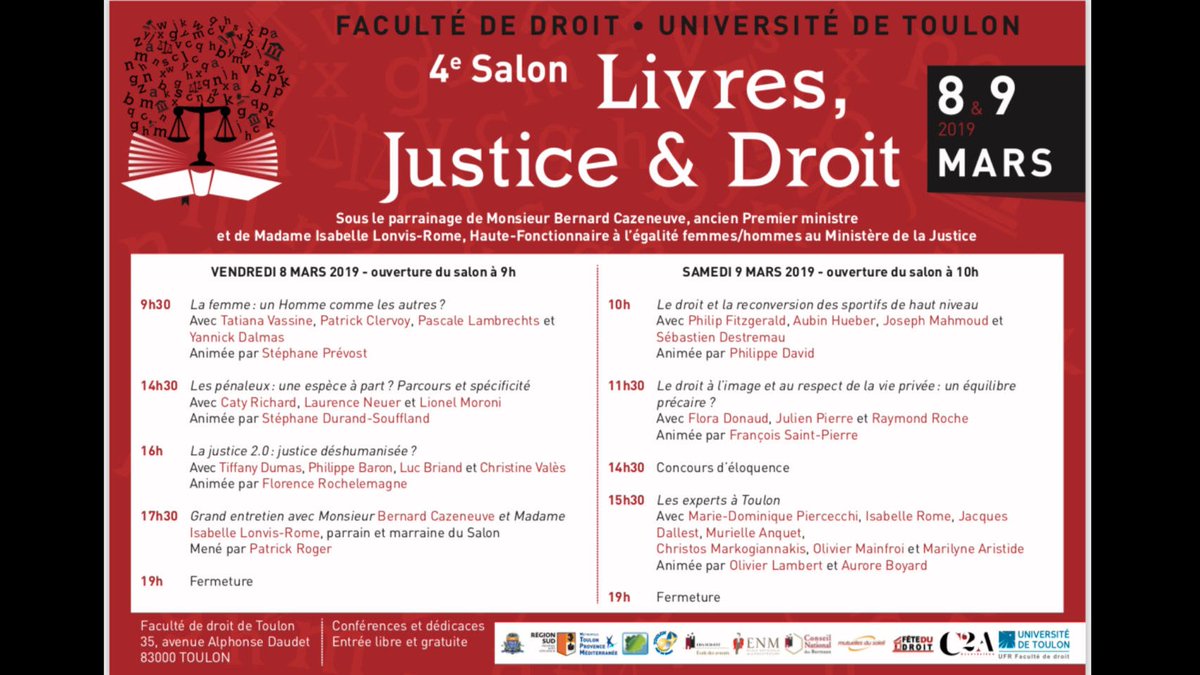 RevueSangfroid's tweet photo. Amis toulonnais, la 4ème édition du salon Livres, Justice &amp; Droit ouvre ses portes aujourd'hui. Pendant deux jours, retrouvez des débats passionnants avec des invités de prestige. Pour plus d'informations : https://t.co/qoUkxuiMwK https://t.co/XbfpSpGeZZ